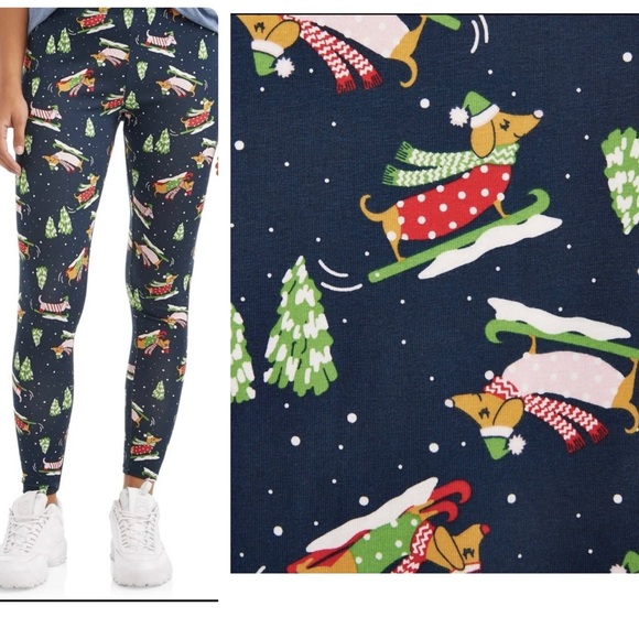 No Boundaries Pants - NWT No Boundaries Christmas Festive Holiday Dachshund Dog Sled Leggings XXL (19)